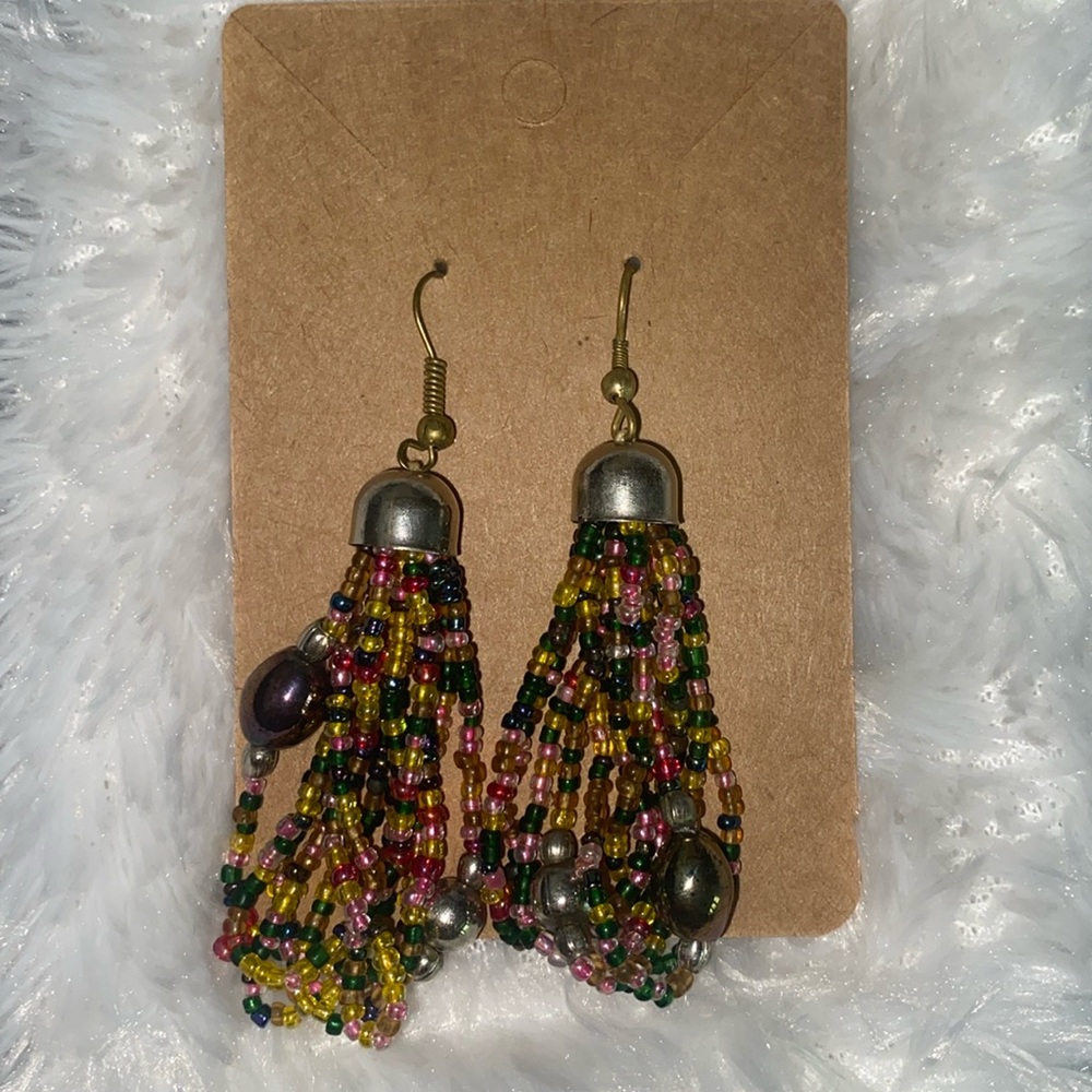 Vintage Beaded Dangle Pierced Earrings